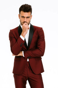 Men's Black Shawl Lapel 1 Button Classic Fit  Burgundy