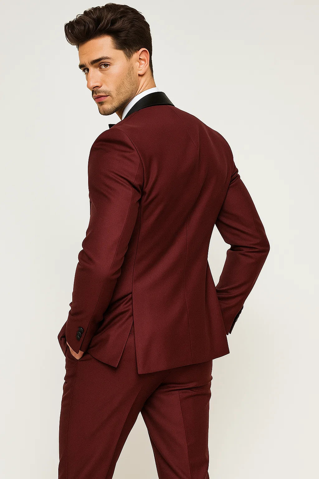 Men's Black Shawl Lapel 1 Button Classic Fit Burgundy ~ Wine ~ Maroon Suit Burgundy / 44 Regular Jacket