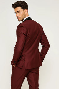 Men's Black Shawl Lapel 1 Button Classic Fit  Burgundy