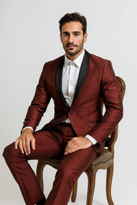 Men's Black Shawl Lapel 1 Button Classic Fit  Burgundy