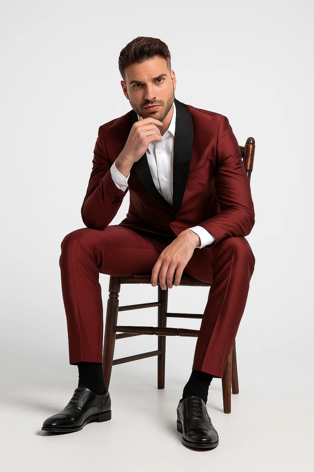 Men's Black Shawl Lapel 1 Button Classic Fit  Burgundy