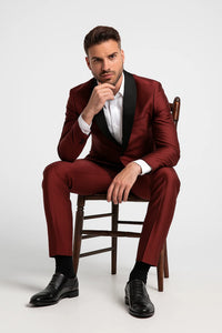 Men's Black Shawl Lapel 1 Button Classic Fit  Burgundy