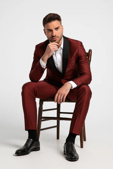 Men's Black Shawl Lapel 1 Button Classic Fit Burgundy ~ Wine ~ Maroon —  MensUSA