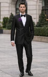 Men's Black Shiny Two Piece Slim Fitted Suits Oxford Men's Sharkskin Suit