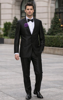 Men's Black Shiny Two Piece Slim Fitted Suits Oxford Men's Sharkskin Suit - Image 7