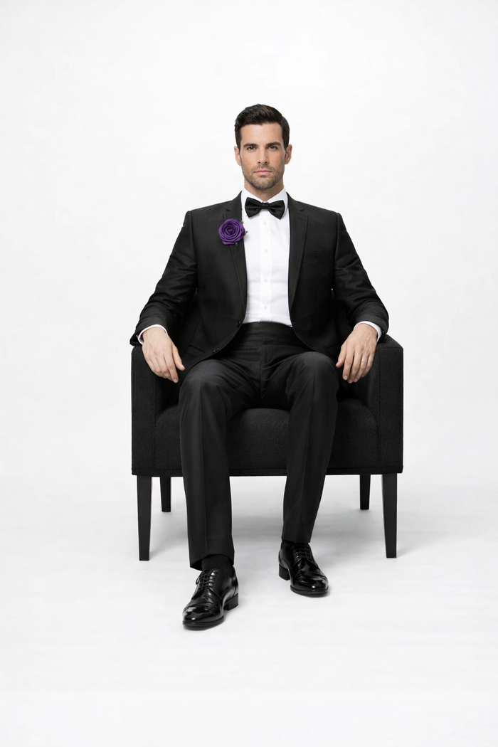 Men's Black Shiny Two Piece Slim Fitted Suits Oxford Men's Sharkskin Suit - Image 5
