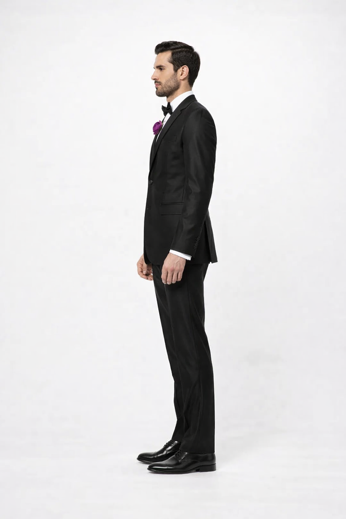 Men's Black Shiny Two Piece Slim Fitted Suits Oxford Men's Sharkskin Suit - Image 4