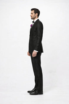 Men's Black Shiny Two Piece Slim Fitted Suits Oxford Men's Sharkskin Suit - Image 4