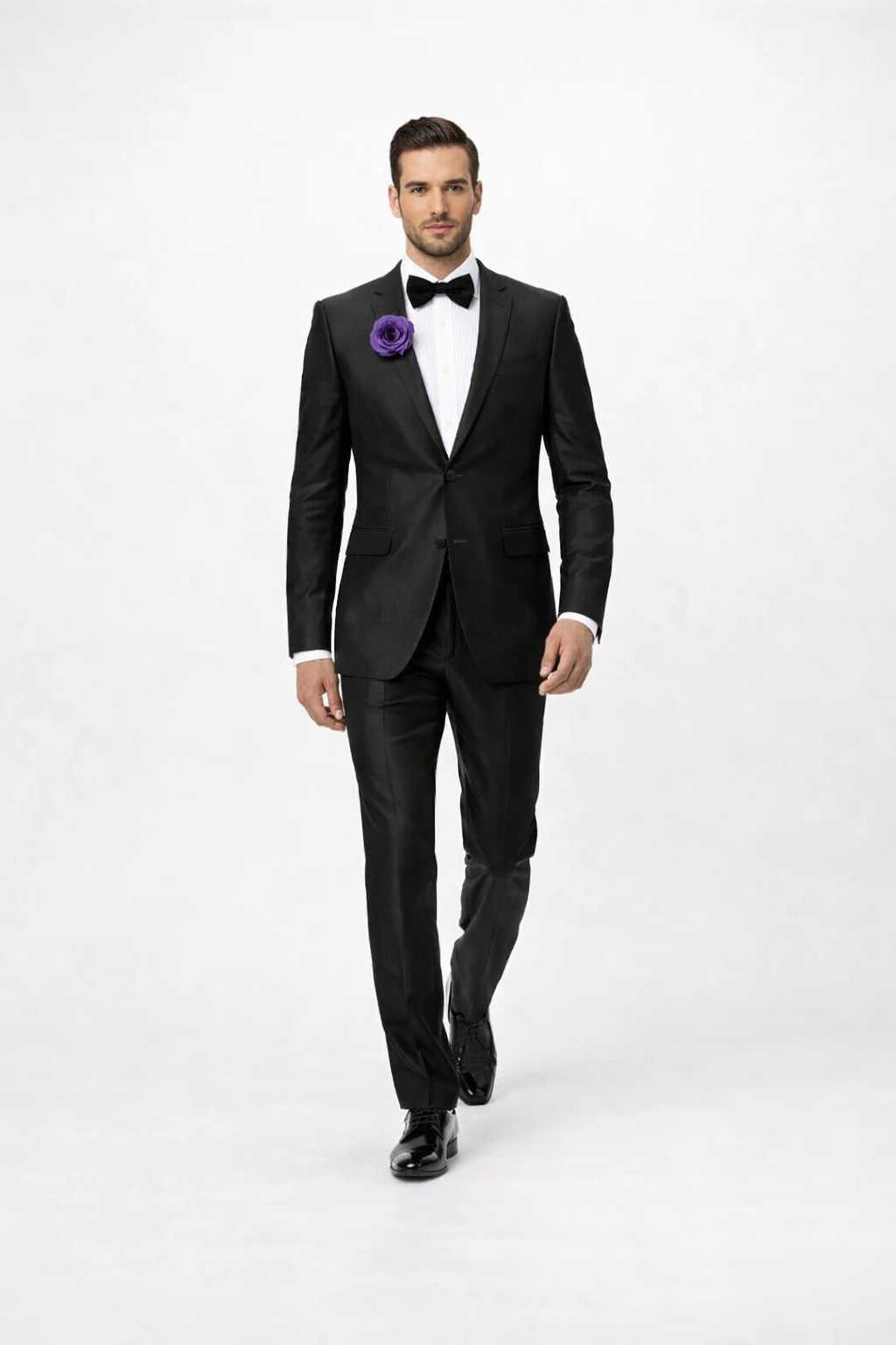 Men's Black Shiny Two Piece Slim Fitted Suits Oxford Men's Sharkskin Suit - Image 3