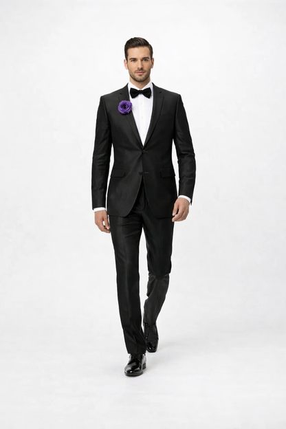 Men's Black Shiny Two Piece Slim Fitted Suits Oxford Men's Sharkskin Suit - Image 3