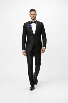 Men's Black Shiny Two Piece Slim Fitted Suits Oxford Men's Sharkskin Suit - Image 3