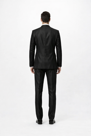 Men's Black Shiny Two Piece Slim Fitted Suits Oxford Men's Sharkskin Suit - Image 2