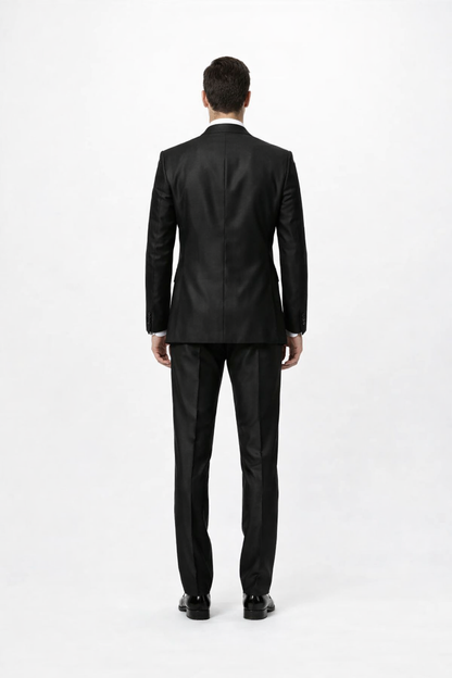 Men's Black Shiny Two Piece Slim Fitted Suits Oxford Men's Sharkskin Suit - Image 2