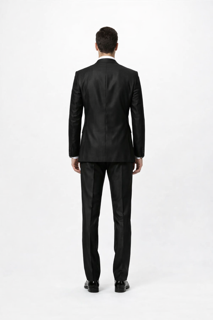 Men's Black Shiny Two Piece Slim Fitted Suits Oxford Men's Sharkskin Suit - Image 2
