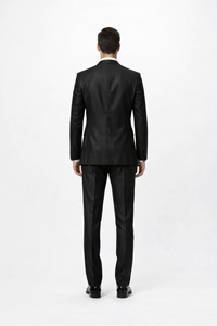 Men's Black Shiny Two Piece Slim Fitted Suits Oxford Men's Sharkskin Suit
