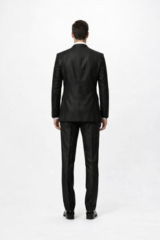 Men's Black Shiny Two Piece Slim Fitted Suits Oxford Men's Sharkskin Suit - Image 2