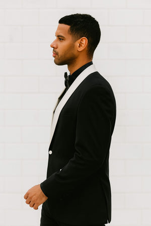 Men's Black and White Lapel Shawl-Collar Tuxedo Suit Dinner  Jacket Looking - Image 2