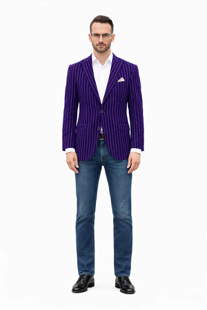 Men's Blazer On Sale Purple and Bold White Pinstripe Blazer
