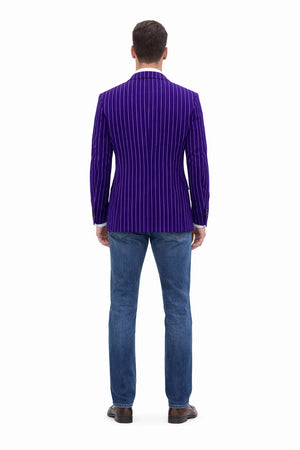 Men's Blazer On Sale Purple and Bold White Pinstripe Blazer
