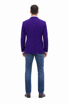 Men's Blazer On Sale Purple and Bold White Pinstripe Blazer