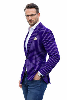 Men's Blazer On Sale Purple and Bold White Pinstripe Blazer
