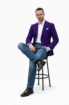 Men's Blazer On Sale Purple and Bold White Pinstripe Blazer