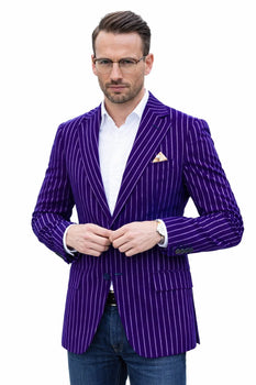 Men's Blazer On Sale Purple and Bold White Pinstripe Blazer