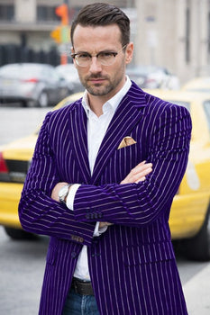 Men's Blazer On Sale Purple and Bold White Pinstripe Blazer