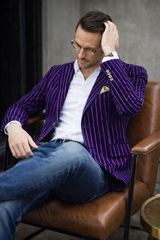 Men's Blazer On Sale Purple and Bold White Pinstripe Blazer