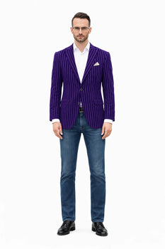 Men's Blazer On Sale Purple and Bold White Pinstripe Blazer