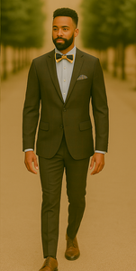 Men's Brown Plaid Slim Fit Suit by Rossiman Rossi – Peak Lapel Jacket & Tapered Pants