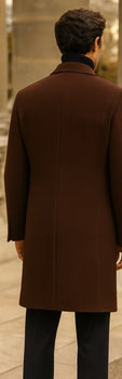 Men's Brown Wool Fabric Double breasted Overcoat  44 inch full length Topcoat - Image 2