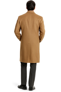 Men’s Camel Overcoat – Classic Single Breasted Wool Long Coat with Peak Lapel
