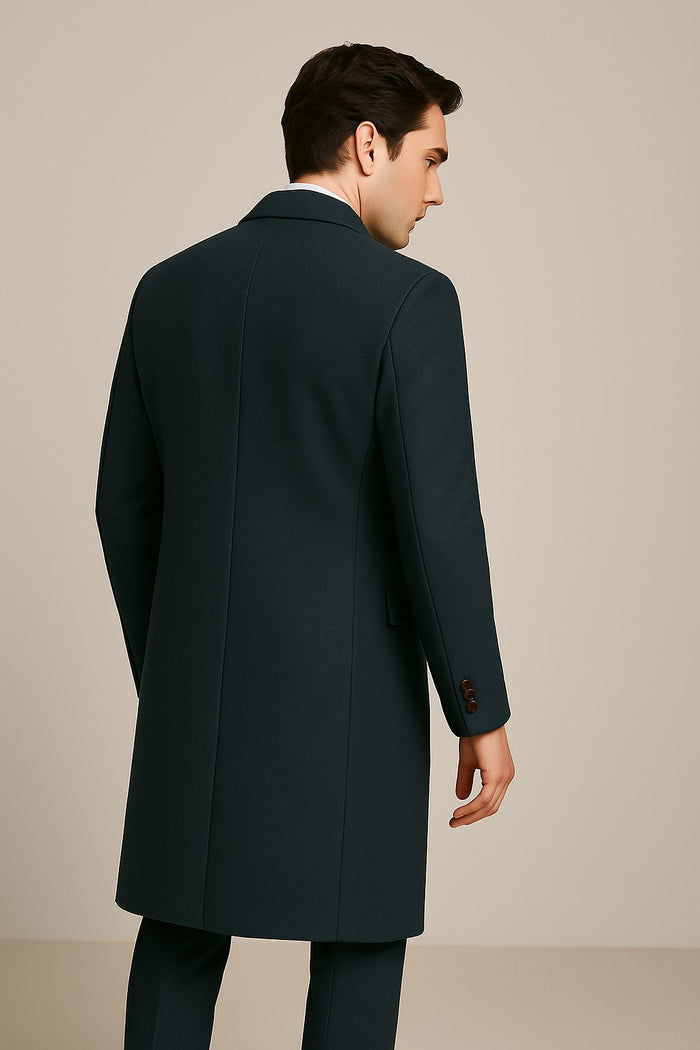 Men's Charcoal Grey - Dark Gray Fabric Double breasted Overcoat  44 inch full length Topcoat - Image 3
