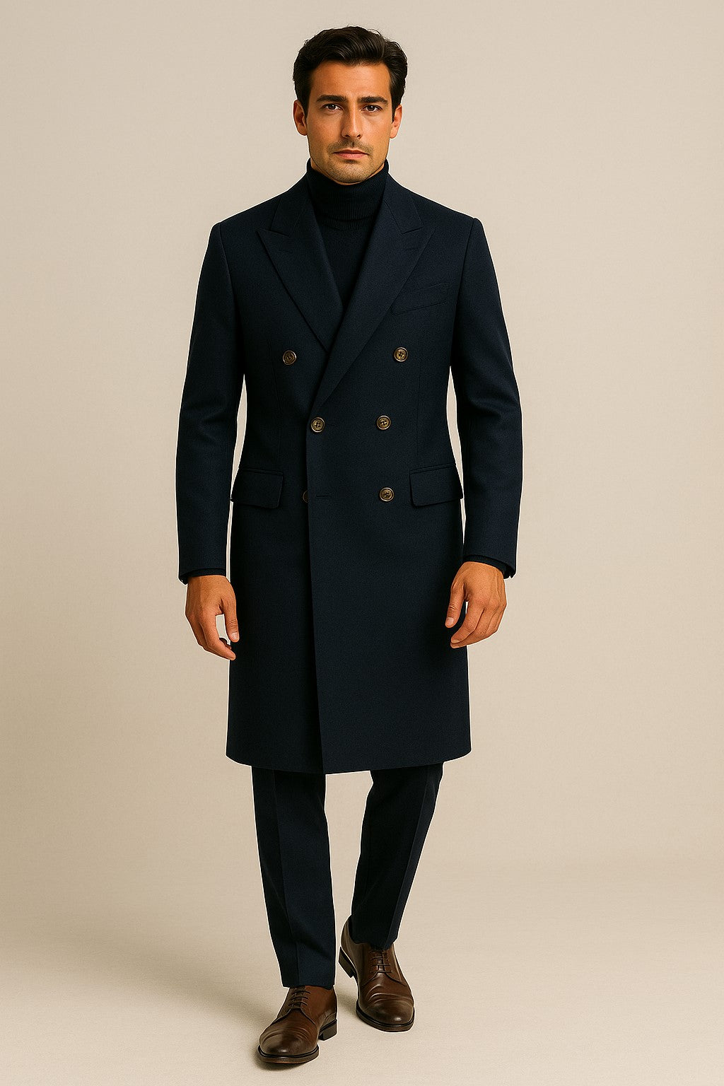Men's Charcoal Grey - Dark Gray Fabric Double breasted Overcoat  44 inch full length Topcoat - Image 4