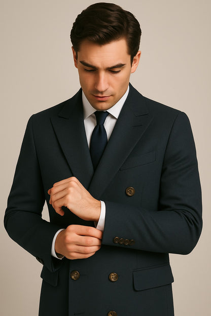 Men's Charcoal Grey - Dark Gray Fabric Double breasted Overcoat  44 inch full length Topcoat - Image 5