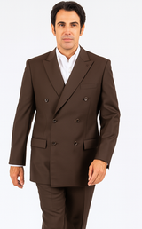 Men's Classic Fit Peak Lapel Double Breasted Brown 6 Button Suit