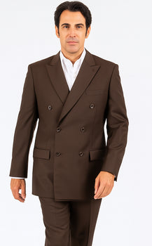 Men's Classic Fit Peak Lapel Double Breasted Brown 6 Button Suit