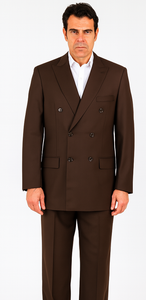 Men's Classic Fit Peak Lapel Double Breasted Brown 6 Button Suit