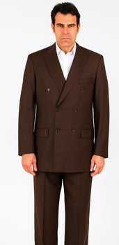 Men's Classic Fit Peak Lapel Double Breasted Brown 6 Button Suit