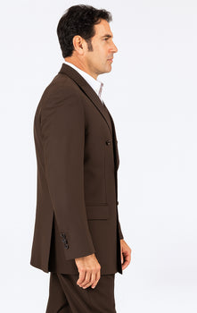 Men's Classic Fit Peak Lapel Double Breasted Brown 6 Button Suit