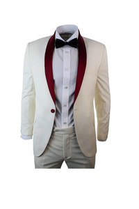 Men's Cream  Ivory One Button Cheap Priced Designer Fashion Dress Casual Blazer On Sale Burgundy Shawl Lapel Blazer