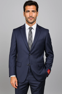 Mantoni Suit - Signature Menswear Wool Fabric SuitsOutlet - Brand Men's Dark Navy Blue Suit For Men 2-button Suit  - High End Suits - High Quality Suits