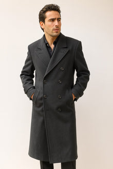 Men's Dress Coat Dress Coat Top Coat Buttons Closure Double Breasted Overcoat Charcoal Grey Full Length Maxi Coat