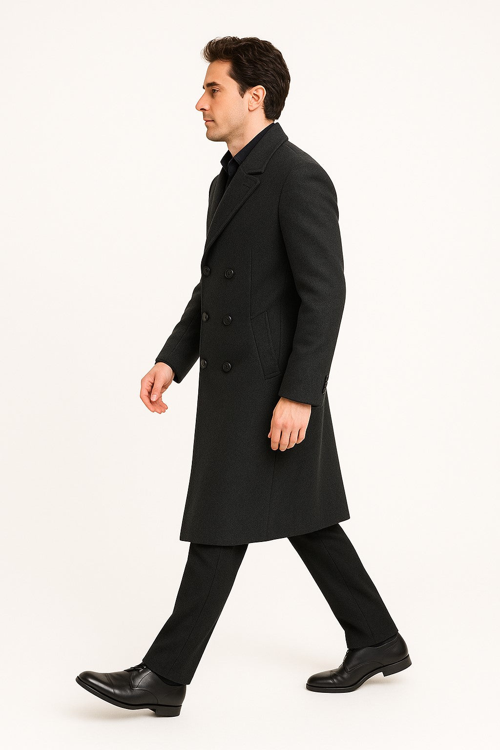 Men's Dress Coat Dress Coat Top Coat Buttons Closure Double Breasted Overcoat Charcoal Grey Full Length Maxi Coat - Image 3