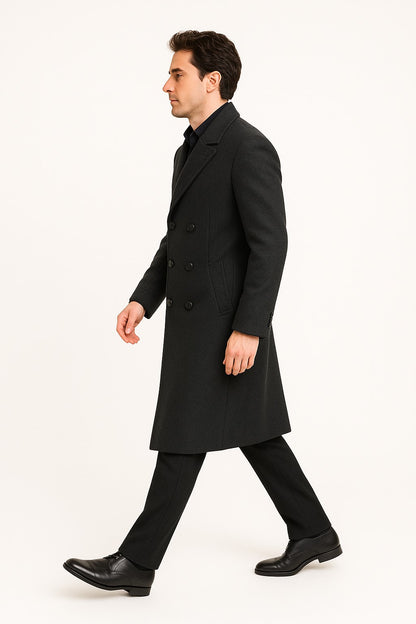 Men's Dress Coat Dress Coat Top Coat Buttons Closure Double Breasted Overcoat Charcoal Grey Full Length Maxi Coat - Image 3