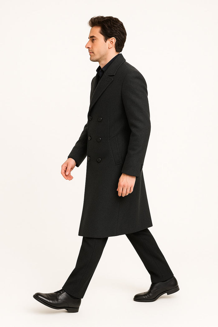 Men's Dress Coat Dress Coat Top Coat Buttons Closure Double Breasted Overcoat Charcoal Grey Full Length Maxi Coat - Image 3