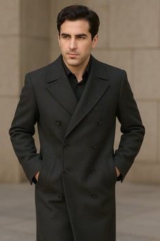 Men's Dress Coat Dress Coat Top Coat Buttons Closure Double Breasted Overcoat Charcoal Grey Full Length Maxi Coat - Image 8