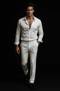 Men's Dress Pants Trousers Flat Front Slacks White