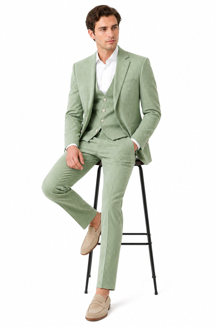 Men's  Notch Label Orange Colour Summer Seersucker Fabric Jacket and Pants 3 Piece Suit